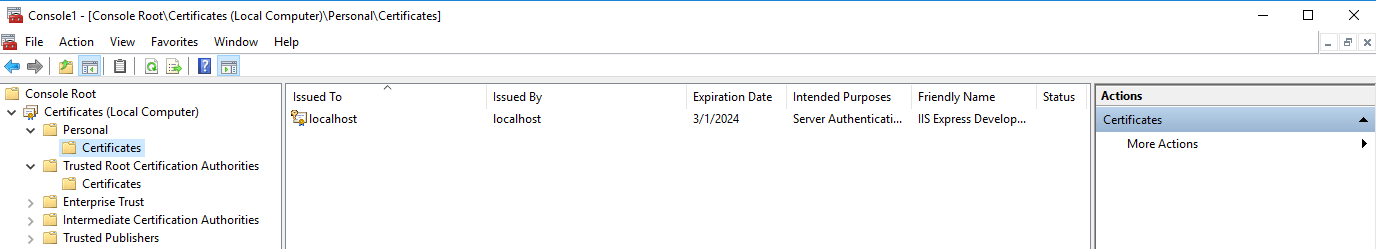 view the certificate for the local computer