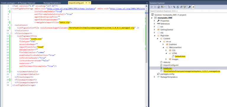 Configuration file for mapping data files and solutions